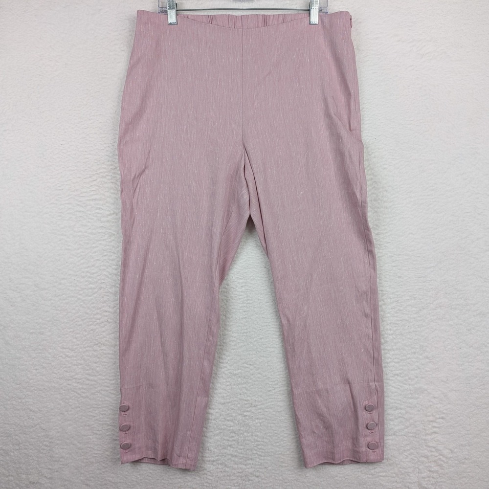 J Jill Linen Stretch Size Large Ankle Pants Button Hem Pink Side Zip